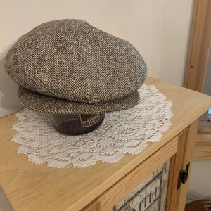 Vintage Brown Tweed Flat Newsboy Cap Sz 7 1/4-7 3/8 Made in USA